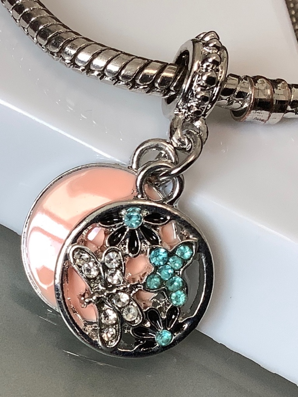 New Butterfly Dangling Double Charm/Bead for Snake Chain Bracelet or Necklace